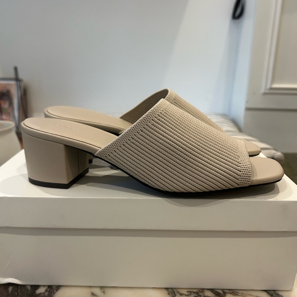 Quince - Italian Leather & Eco Knit Heeled Mule - Almond size 9
